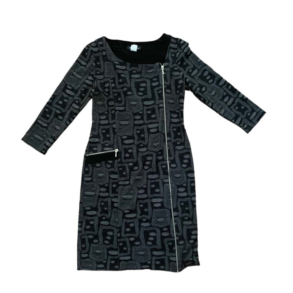 Michael Tyler medium gray black dress unique asym dark dist